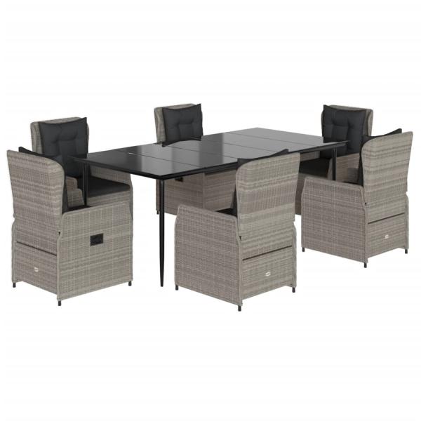 7-tlg. Garten-Essgruppe mit Kissen Hellgrau Poly Rattan