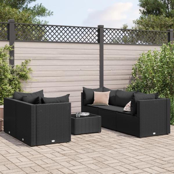 ARDEBO.de - 6-tlg. Garten-Lounge-Set mit Kissen Schwarz Poly Rattan