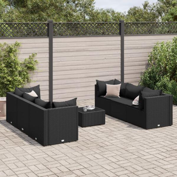 ARDEBO.de - 7-tlg. Garten-Lounge-Set mit Kissen Schwarz Poly Rattan
