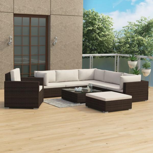 ARDEBO.de - 8-tlg. Garten-Lounge-Set mit Auflagen Poly Rattan Braun