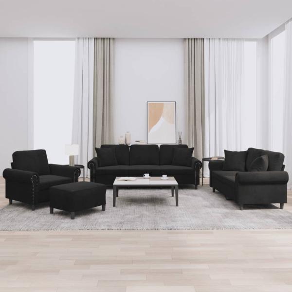 ARDEBO.de - 4-tlg. Sofagarnitur mit Kissen Schwarz Samt