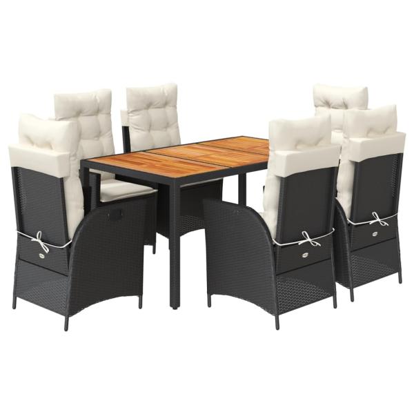 ARDEBO.de - 7-tlg. Garten-Essgruppe mit Kissen Schwarz Poly Rattan