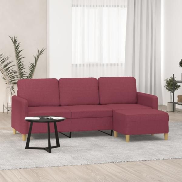 ARDEBO.de - 3-Sitzer-Sofa mit Hocker Weinrot 180 cm Stoff