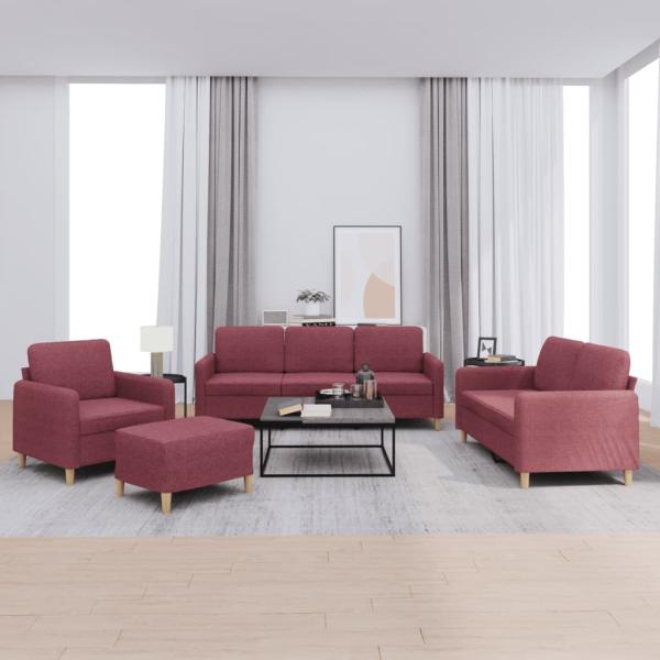 ARDEBO.de - 4-tlg. Sofagarnitur mit Kissen Weinrot Stoff
