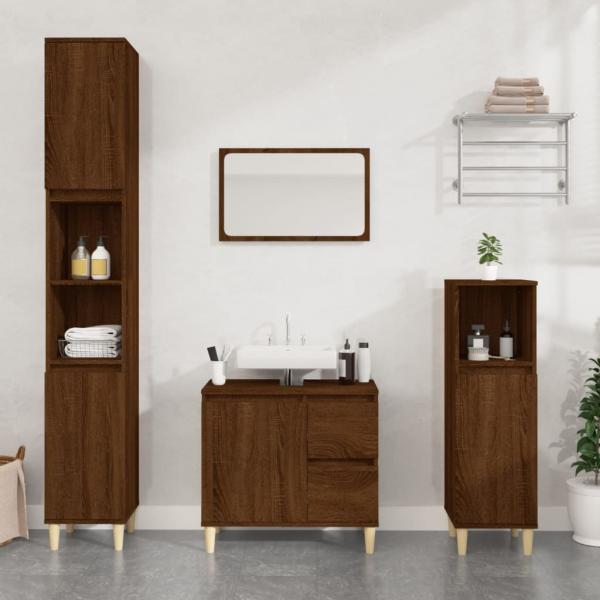 ARDEBO.de - 3-tlg. Badmöbel-Set Braun Eichen-Optik Holzwerkstoff