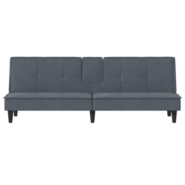 Schlafsofa mit Getränkehaltern Dunkelgrau Samt