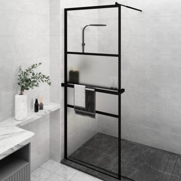 ARDEBO.de - Duschwand mit Ablage für Walk-In-Dusche Schwarz 80x195 cm ESG