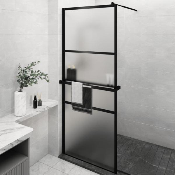 ARDEBO.de - Duschwand mit Ablage für Walk-In-Dusche Schwarz 80x195 cm ESG