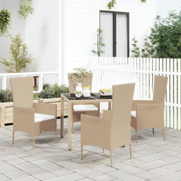 ARDEBO.de - 5-tlg. Garten-Essgruppe mit Kissen Beige Poly Rattan