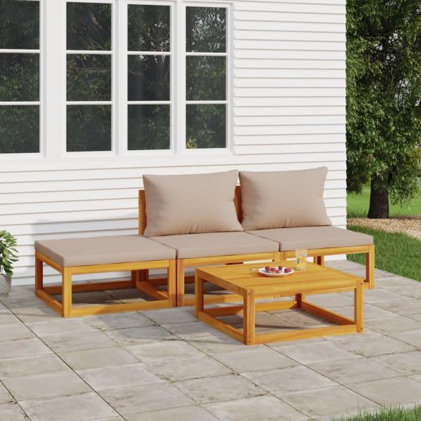 ARDEBO.de - 4-tlg. Garten-Lounge-Set mit Taupe Kissen Massivholz