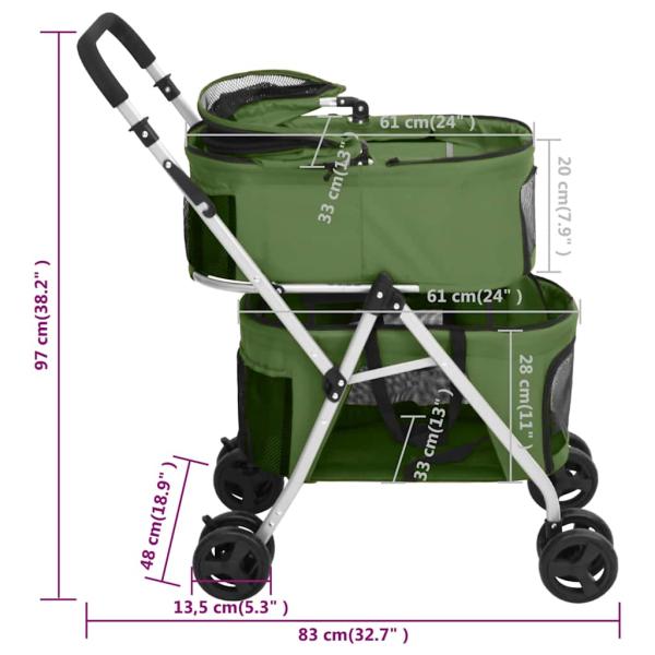 Hundewagen für 2 Hunde Faltbar Grün 83x48x97 cm Oxford-Gewebe