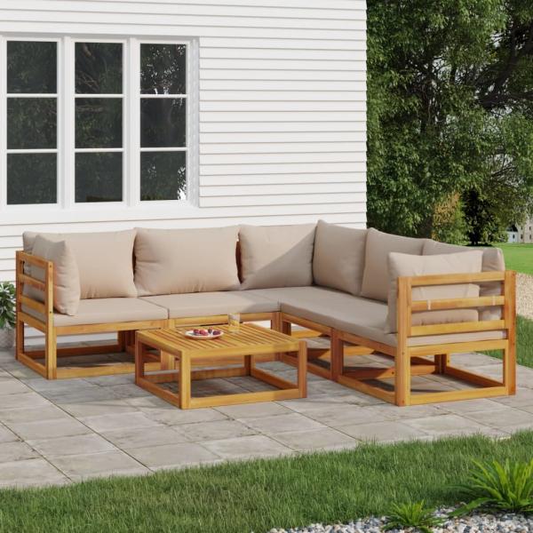 ARDEBO.de - 6-tlg. Garten-Lounge-Set mit Taupe Kissen Massivholz