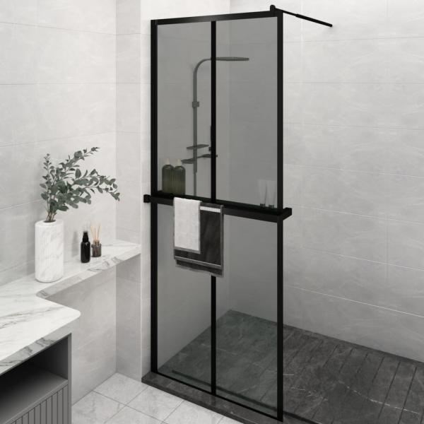 ARDEBO.de - Duschwand mit Ablage für Walk-In-Dusche Schwarz 80x195 cm ESG