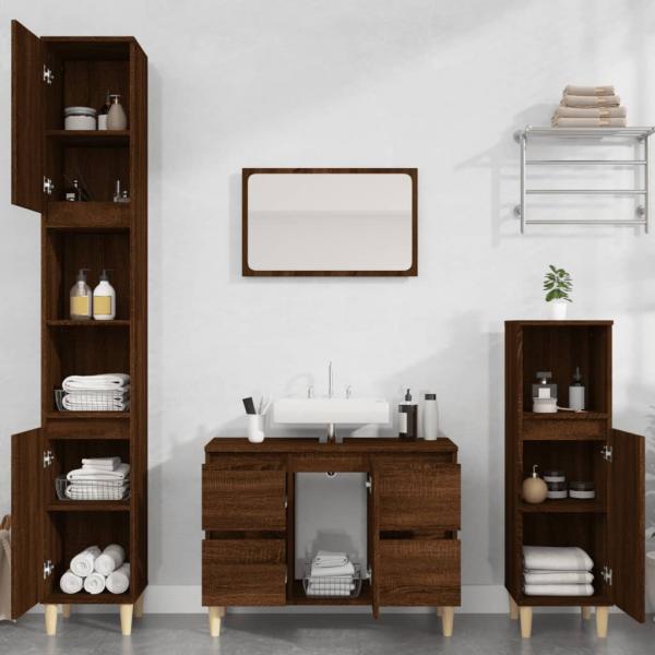 ARDEBO.de - 3-tlg. Badmöbel-Set Braun Eichen-Optik Holzwerkstoff