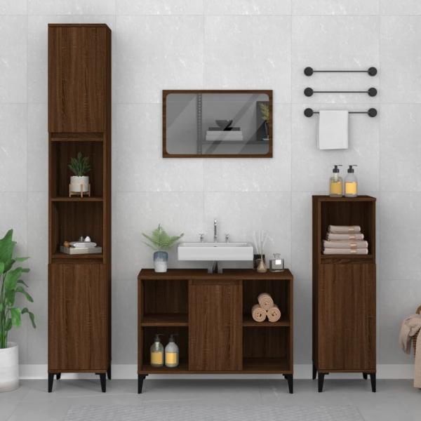 ARDEBO.de - 3-tlg. Badmöbel-Set Braun Eichen-Optik Holzwerkstoff