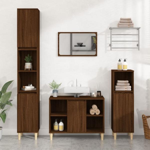 ARDEBO.de - 3-tlg. Badmöbel-Set Braun Eichen-Optik Holzwerkstoff