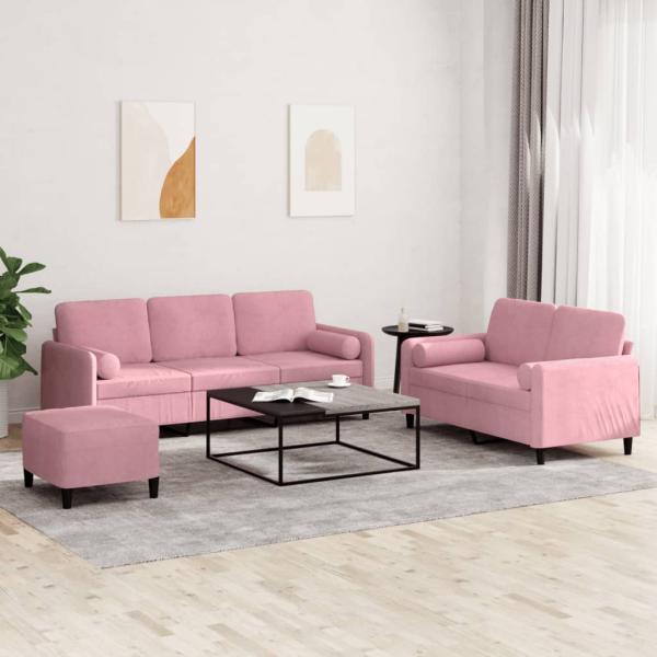 ARDEBO.de - 3-tlg. Sofagarnitur mit Kissen Rosa Samt