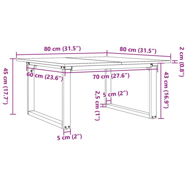 Couchtisch O-Gestell 80x80x45cm Massivholz Kiefer und Gusseisen