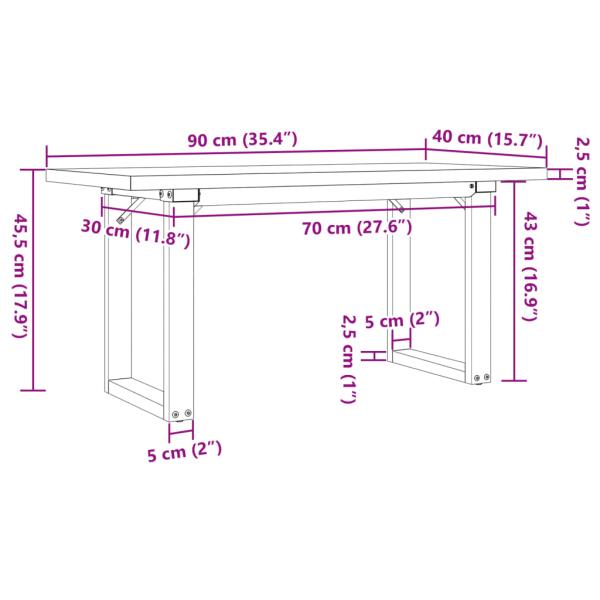 Couchtisch O-Gestell 90x40x45,5cm Massivholz Kiefer & Gusseisen