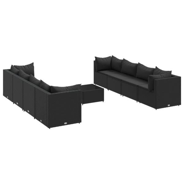 9-tlg. Garten-Lounge-Set mit Kissen Schwarz Poly Rattan