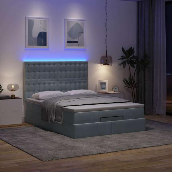 Ottoman-Bett mit Matratzen & LEDs Dunkelgrau 140x200 cm Samt