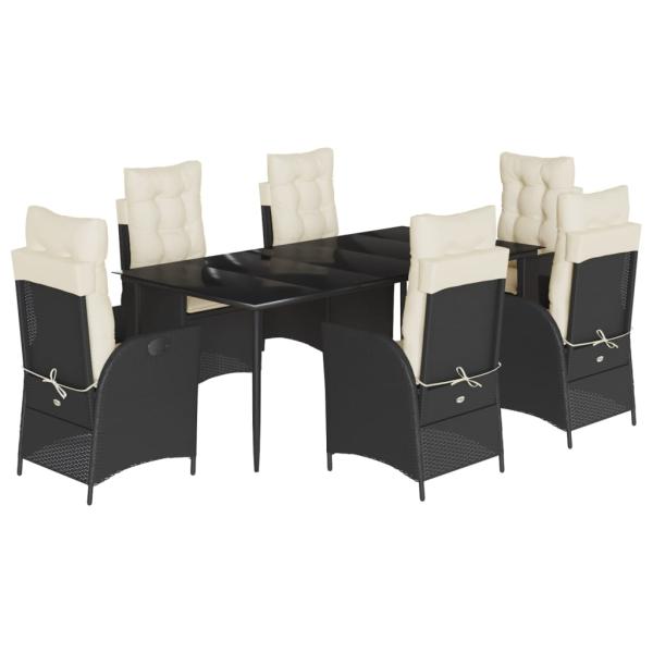 7-tlg. Garten-Essgruppe mit Kissen Schwarz Poly Rattan