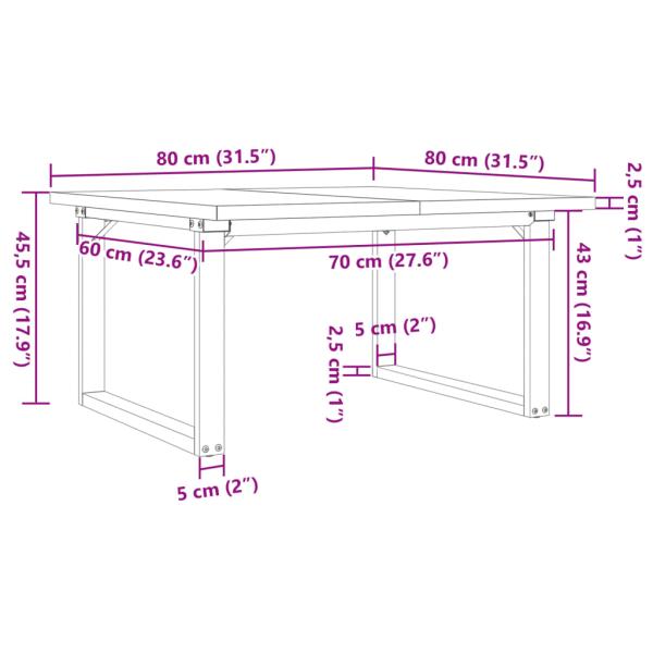 Couchtisch O-Gestell 80x80x45,5cm Massivholz Kiefer & Gusseisen
