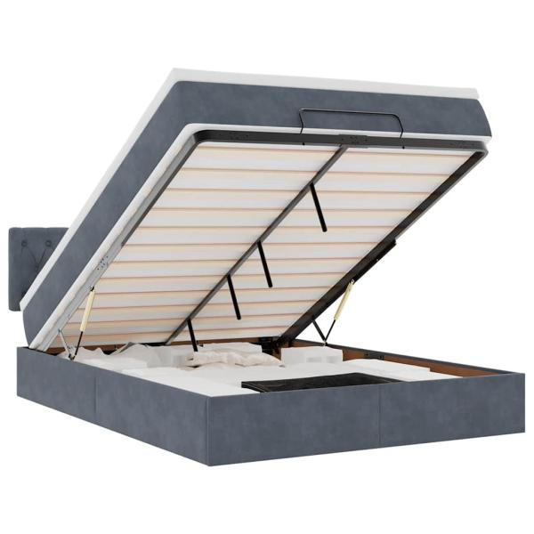 Ottoman-Bett mit Matratze & LEDs Dunkelgrau 140x200 cm Samt