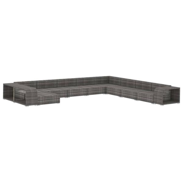 11-tlg. Garten-Lounge-Set mit Auflagen Poly Rattan Grau