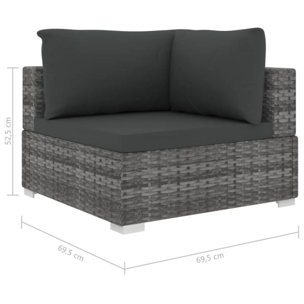 11-tlg. Garten-Lounge-Set mit Auflagen Poly Rattan Grau