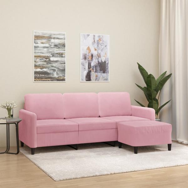 ARDEBO.de - 3-Sitzer-Sofa mit Hocker Rosa 180 cm Samt