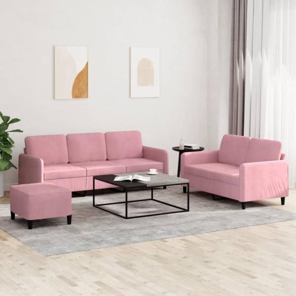 ARDEBO.de - 3-tlg. Sofagarnitur Rosa Samt