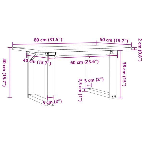 Couchtisch O-Gestell 80x50x40cm Massivholz Kiefer und Gusseisen