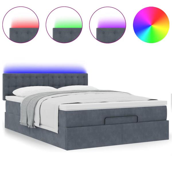 ARDEBO.de - Ottoman-Bett mit Matratze & LEDs Dunkelgrau 140x200 cm Samt