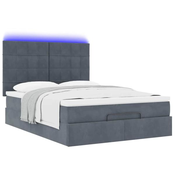 ARDEBO.de - Ottoman-Bett mit Matratzen & LEDs Dunkelgrau 140x200 cm Samt