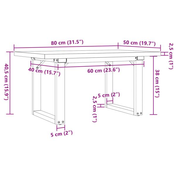 Couchtisch O-Gestell 80x50x40,5cm Massivholz Kiefer & Gusseisen