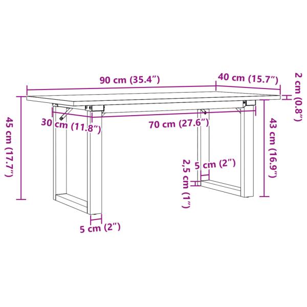 Couchtisch O-Gestell 90x40x45cm Massivholz Kiefer und Gusseisen
