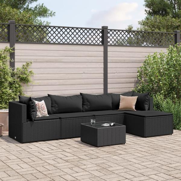 ARDEBO.de - 6-tlg. Garten-Lounge-Set mit Kissen Schwarz Poly Rattan