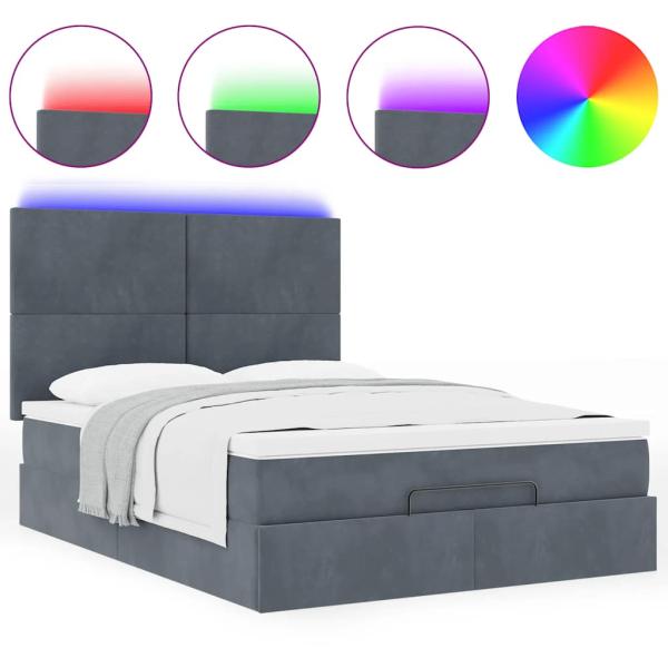 Ottoman-Bett mit Matratzen & LEDs Dunkelgrau 140x200 cm Samt