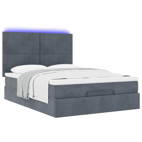 Ottoman-Bett mit Matratzen & LEDs Dunkelgrau 140x200 cm Samt