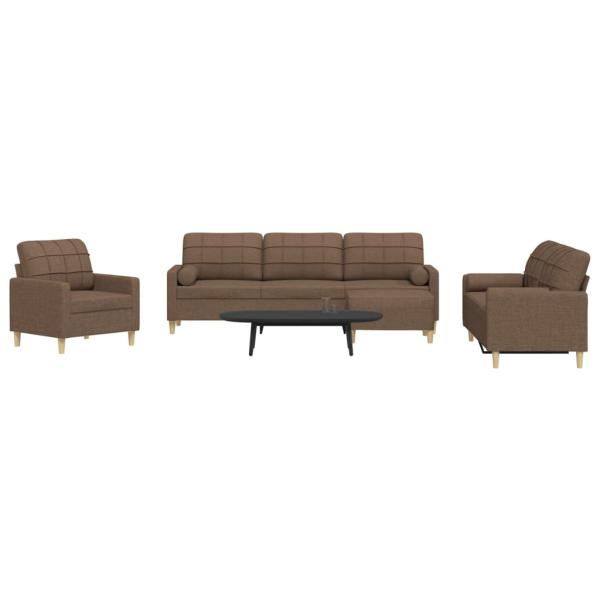 ARDEBO.de - 4-tlg. Sofagarnitur mit Fußhocker & Dekokissen Braun Stoff