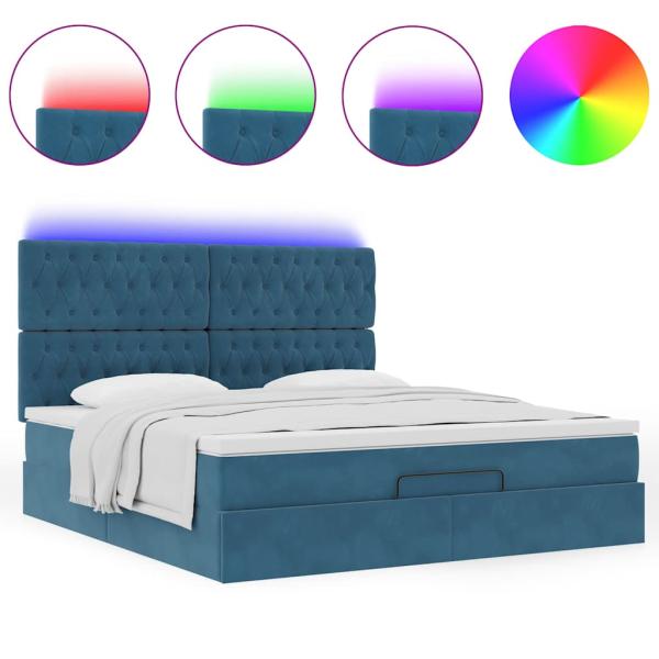 Ottoman-Bett mit Matratzen & LEDs Dunkelblau 160x200 cm Samt