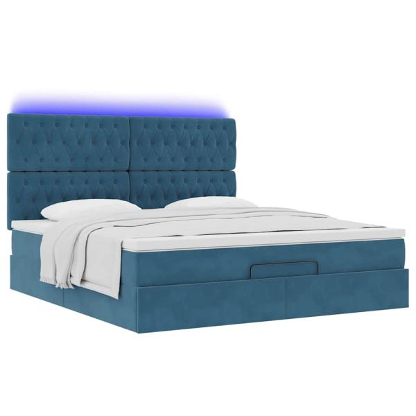 Ottoman-Bett mit Matratzen & LEDs Dunkelblau 160x200 cm Samt
