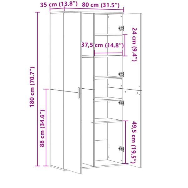 Highboard Weiß 80x35x180 cm Holzwerkstoff