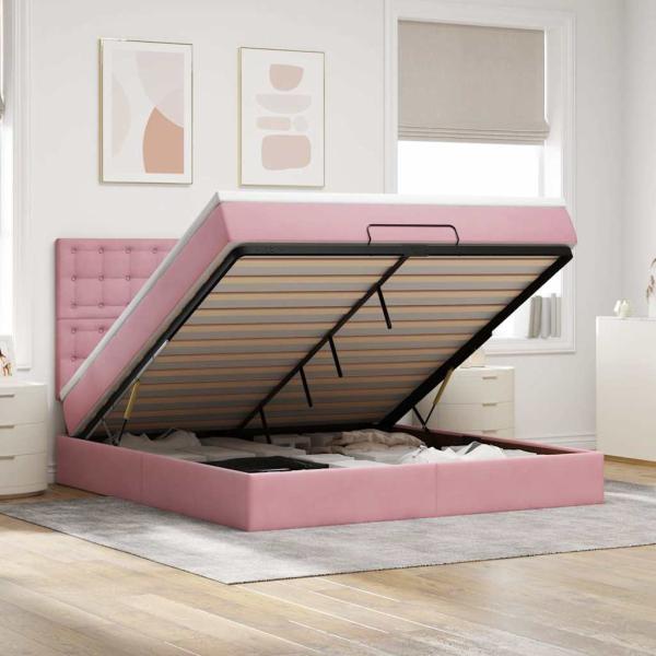 ARDEBO.de - Ottoman-Bett mit Matratzen & LEDs Rosa 160x200 cm Samt