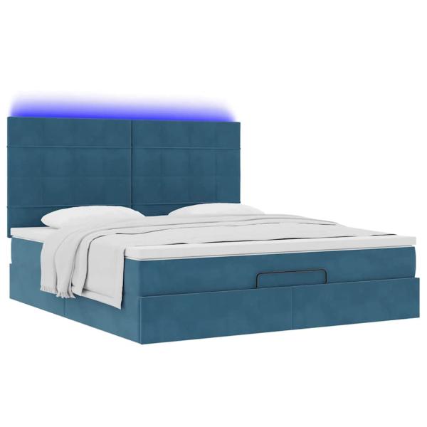 Ottoman-Bett mit Matratzen & LEDs Dunkelblau 160x200 cm Samt