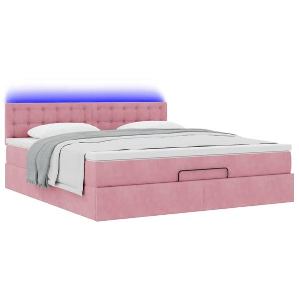 Ottoman-Bett mit Matratze & LEDs Rosa 160x200 cm Samt