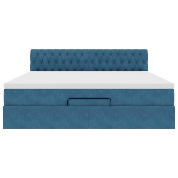 ARDEBO.de - Ottoman-Bett mit Matratze & LEDs Dunkelblau 160x200 cm Samt