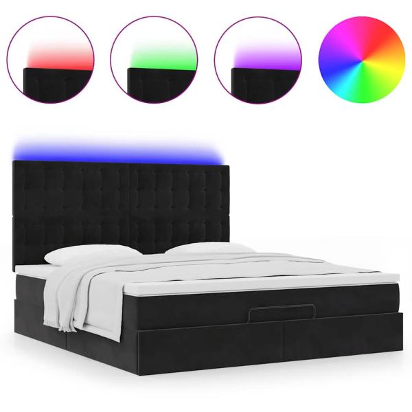 Ottoman-Bett mit Matratzen & LEDs Schwarz 160x200 cm Samt