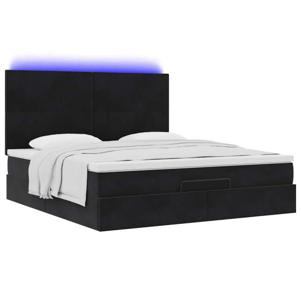 Ottoman-Bett mit Matratzen & LEDs Schwarz 160x200 cm Samt